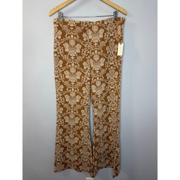 Anthropologie Knit Flare Pants Pull-on Tan Stretch Boho Festival Concert  L New - Picture 2 of 15